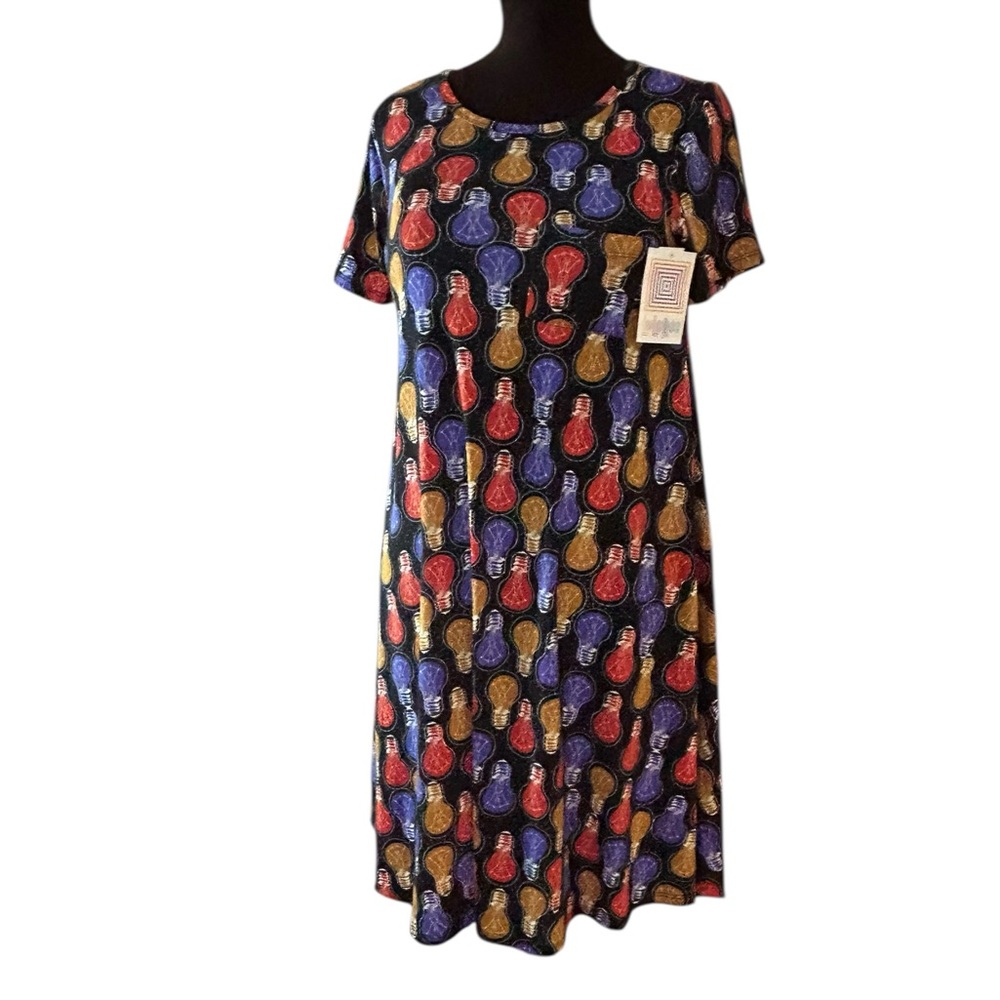 New LuLaRoe Small Carly Swing Dress Bright Colorful Light Bulb Electric NWT 6-8